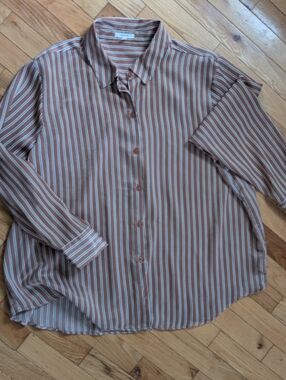 Women's Silky Blouse In Camel Stripe, Maurice's Size 2X